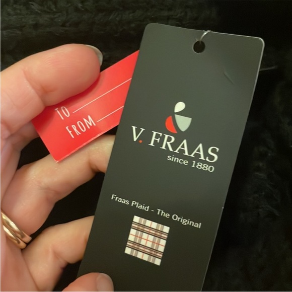 V. Fraas Houndstooth Blue Black Poncho With Knit Collar - Picture 5 of 6